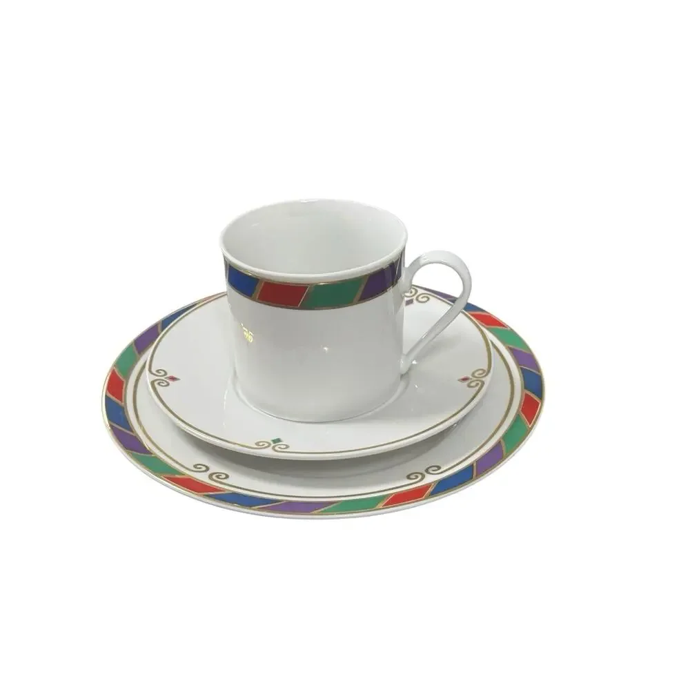 Pier 1 Celebration Cup Saucer Set With 7.5 in Plate White Porcelain Retired